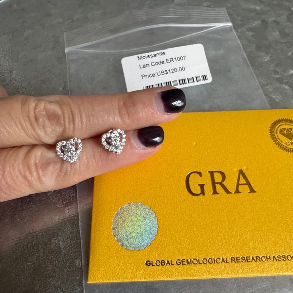 Moissanite Heart Earrings GRA Certified Sterling Silver Studs